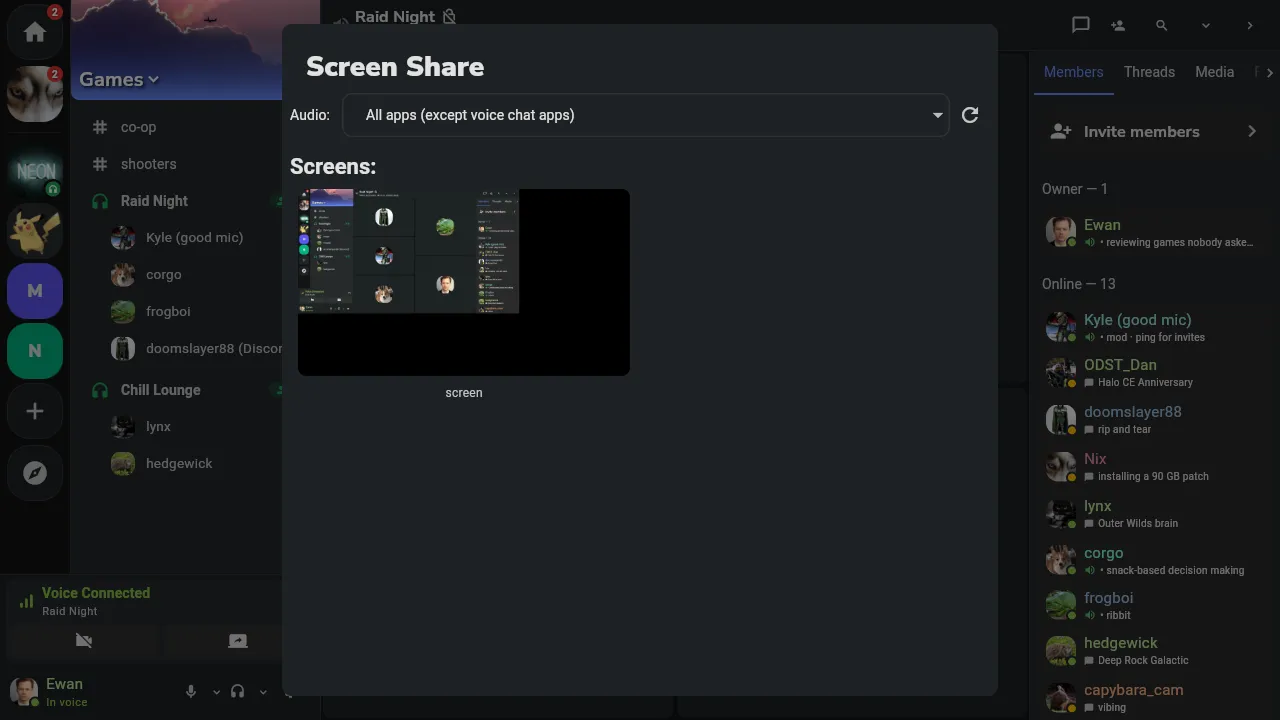 Screen share, with sound